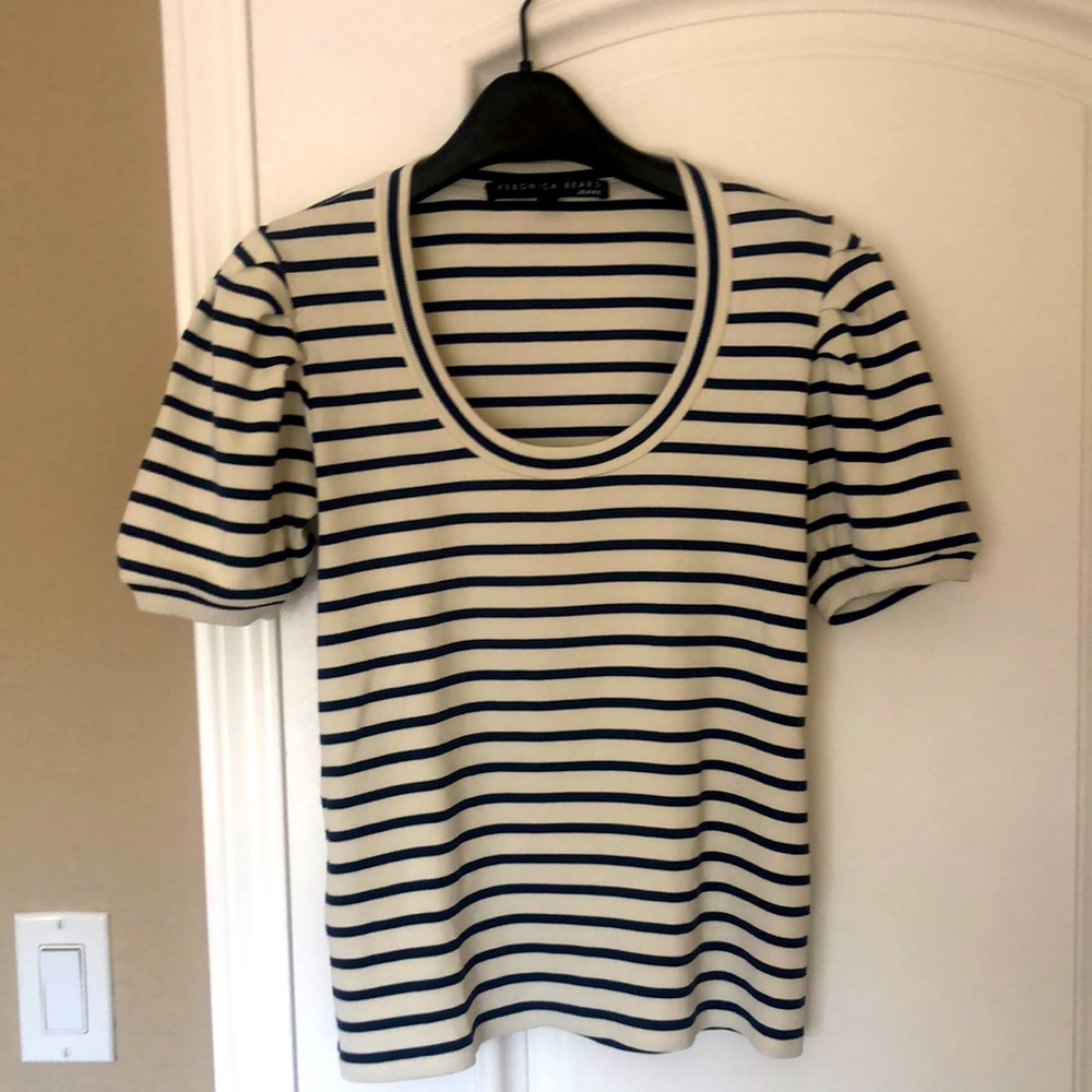 Veronica Beard striped puff sleeve top (size M)
